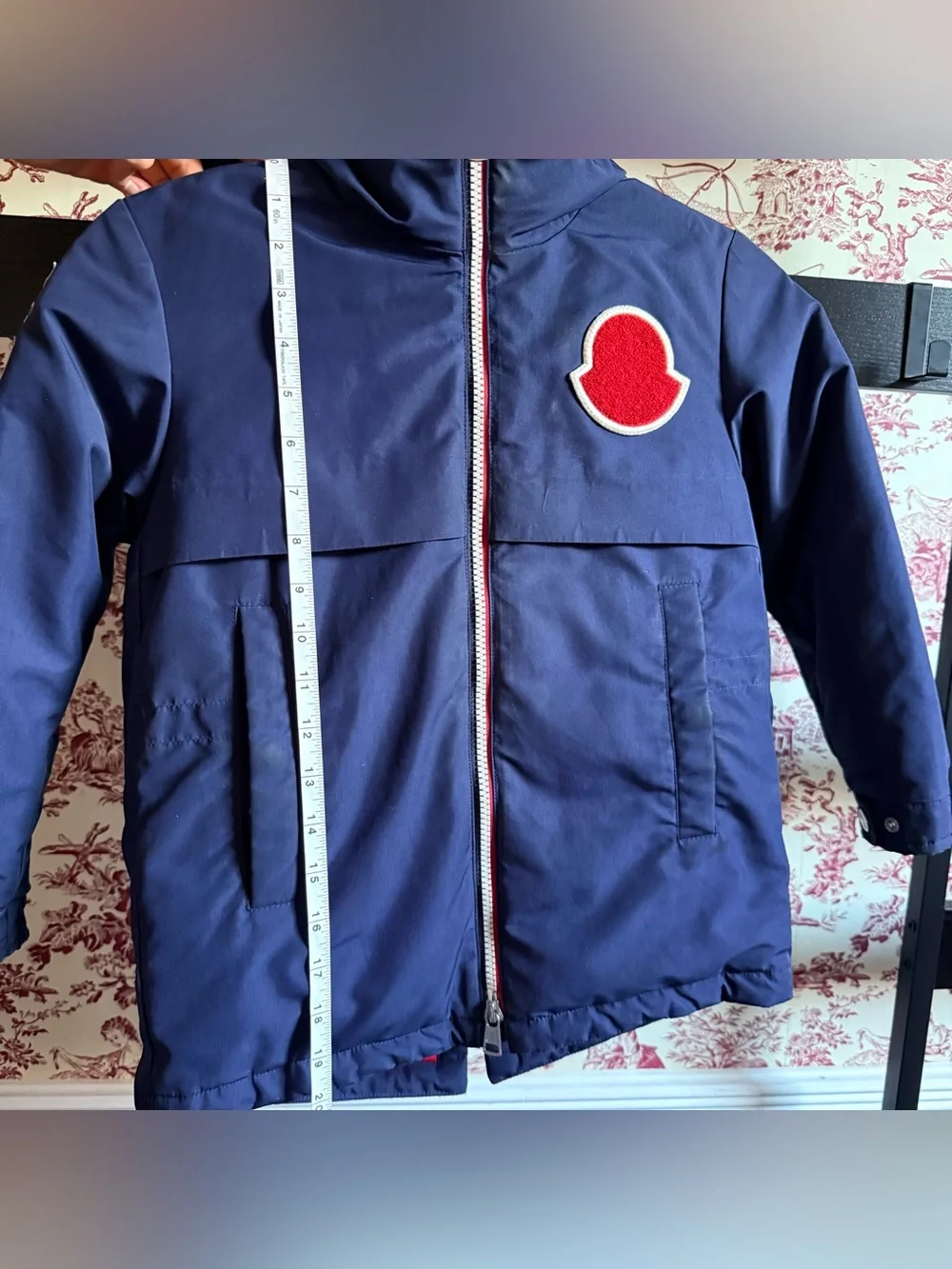 Moncler Kids Navy Jacket with Red Lining & Patch